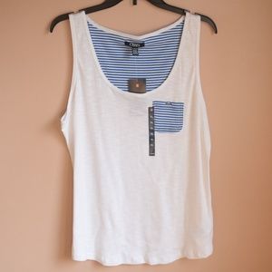 Women's White Tank Top with Blue Stripes Detail XL